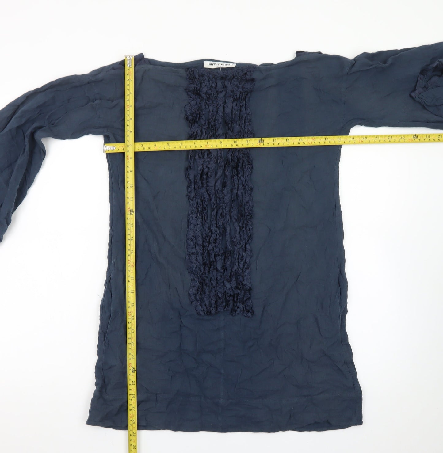 Harvey Musin Ibiza Blue Cotton Shift Dress Women’s M Boho Ruffle Long Sleeve