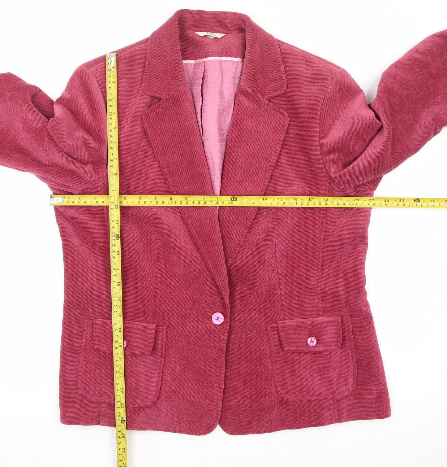 Klass Collection Women Pink Corduroy Blazer Jacket Size 18 Long Sleeve