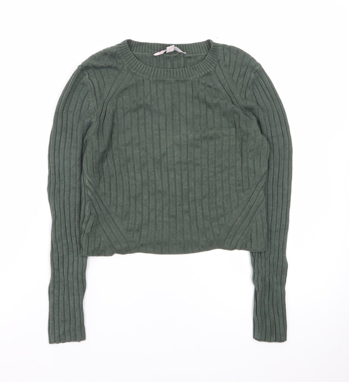 Miss Selfridge Petites Green Ribbed Cropped Knit Top UK 10