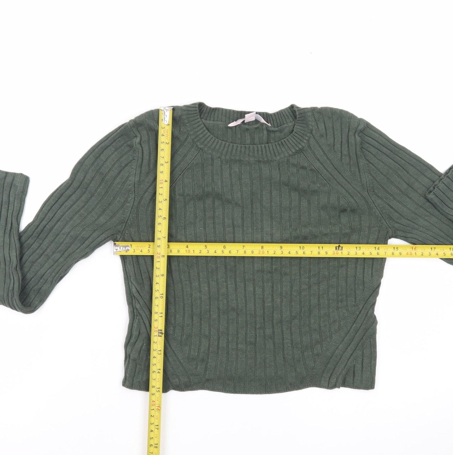Miss Selfridge Petites Green Ribbed Cropped Knit Top UK 10