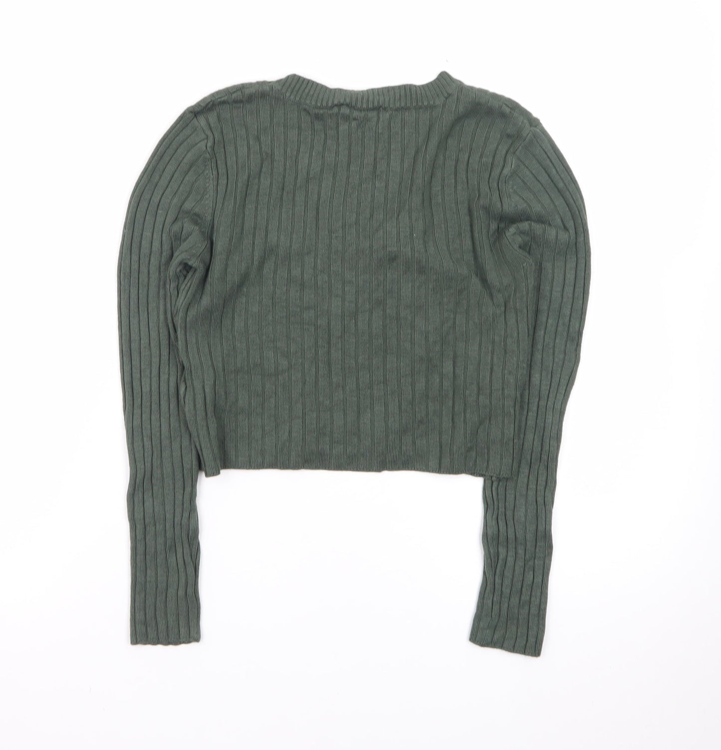 Miss Selfridge Petites Green Ribbed Cropped Knit Top UK 10