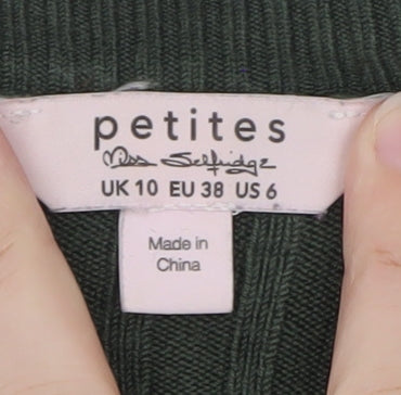 Miss Selfridge Petites Green Ribbed Cropped Knit Top UK 10