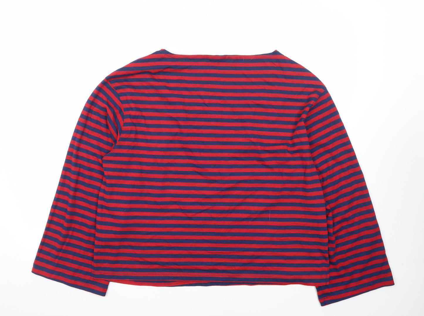 H&M Men's Red and Navy Striped Long Sleeve Cotton T-Shirt Size S