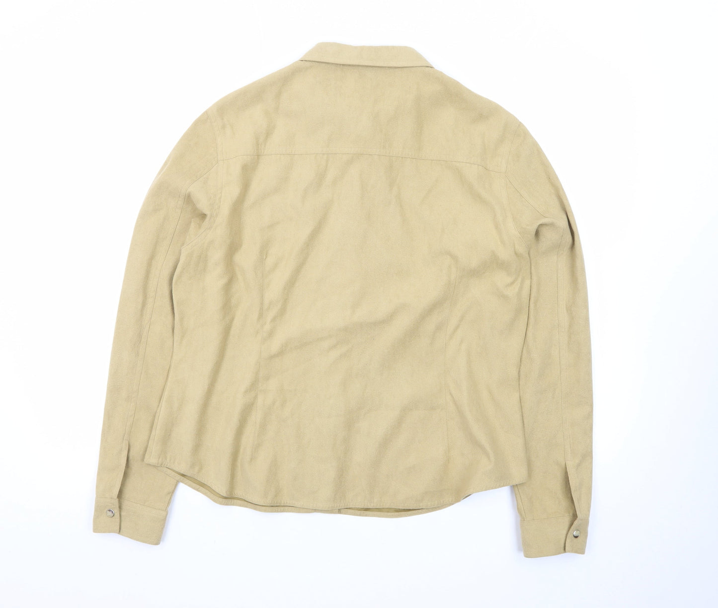 Monsoon Women Beige Suede Button-Up Long Sleeve Shirt Size 18