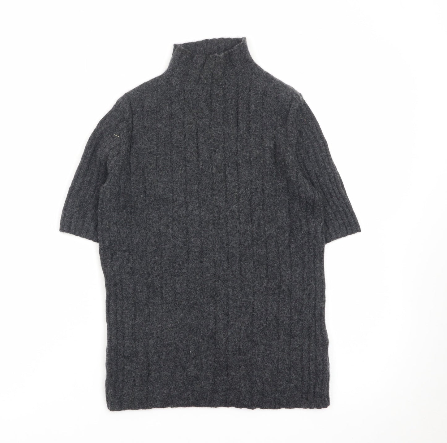 Farhi by Nicole Farhi Women Grey Pure Cashmere Short Sleeve Roll Neck Top M