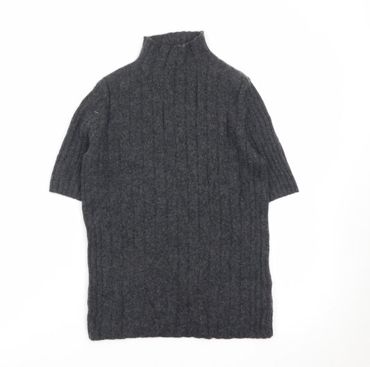 Farhi by Nicole Farhi Women Grey Pure Cashmere Short Sleeve Roll Neck Top M