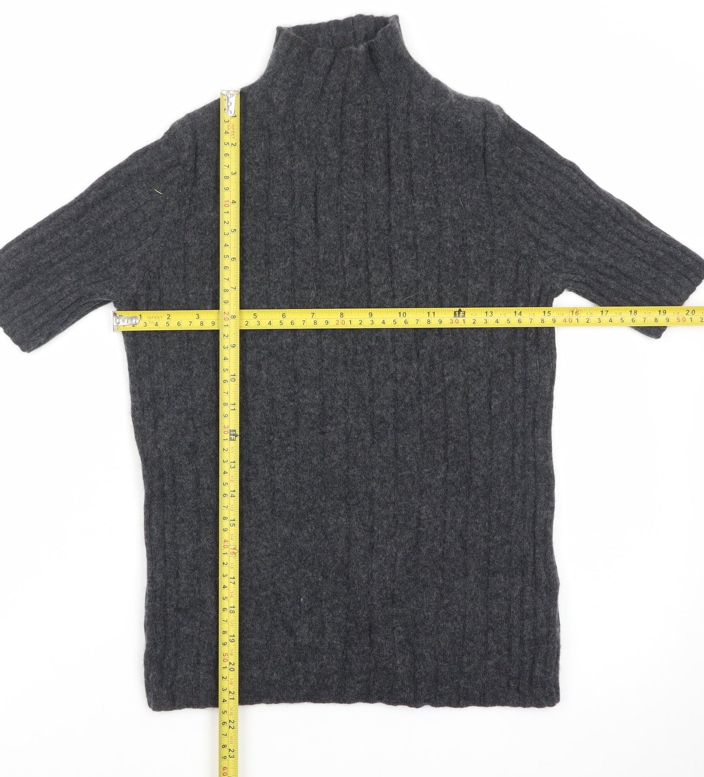 Farhi by Nicole Farhi Women Grey Pure Cashmere Short Sleeve Roll Neck Top M