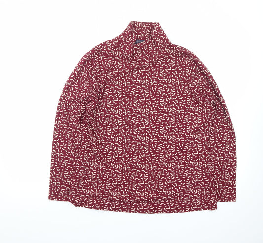Preloved Marks and Spencer Womens Red Floral Roll Neck Long Sleeve Jersey Top Size 16 - Front
