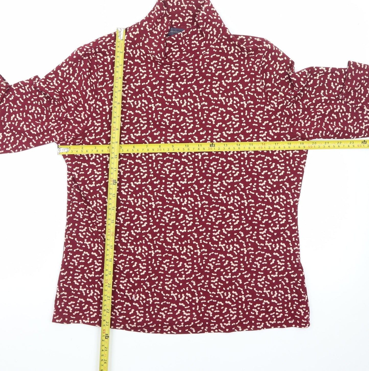 Marks and Spencer Womens Red Floral Roll Neck Long Sleeve Jersey Top Size 16