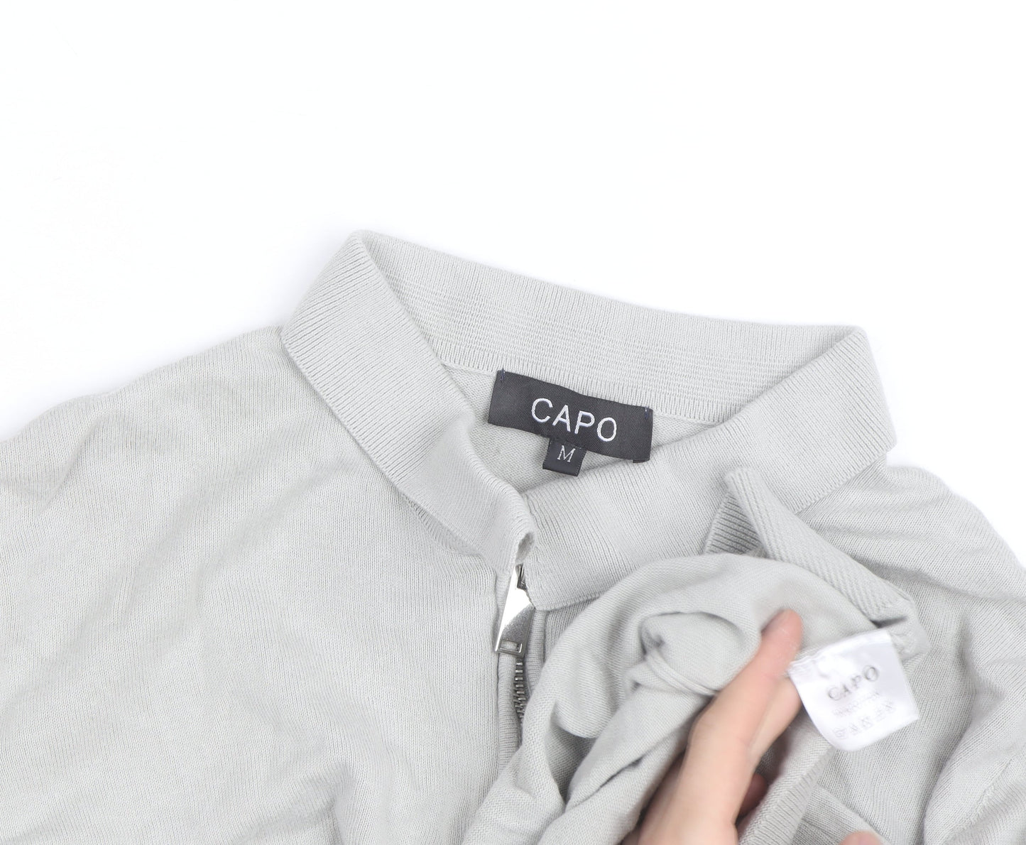 CAPO Men's Grey Cotton Half Zip Long Sleeve Casual Top Size M