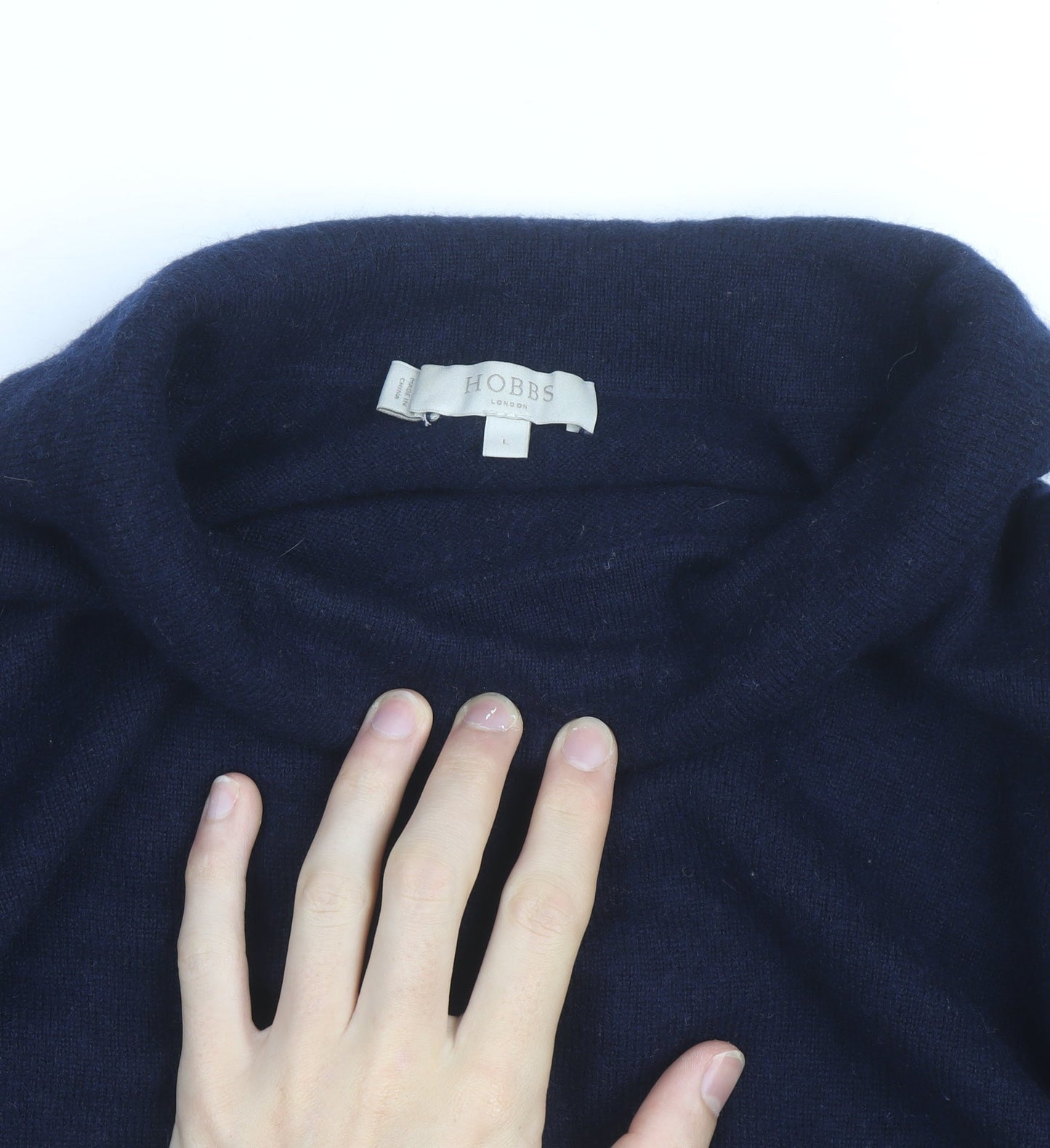 Hobbs Men's Blue Wool Roll Neck Jumper Size L Classic Knitwear