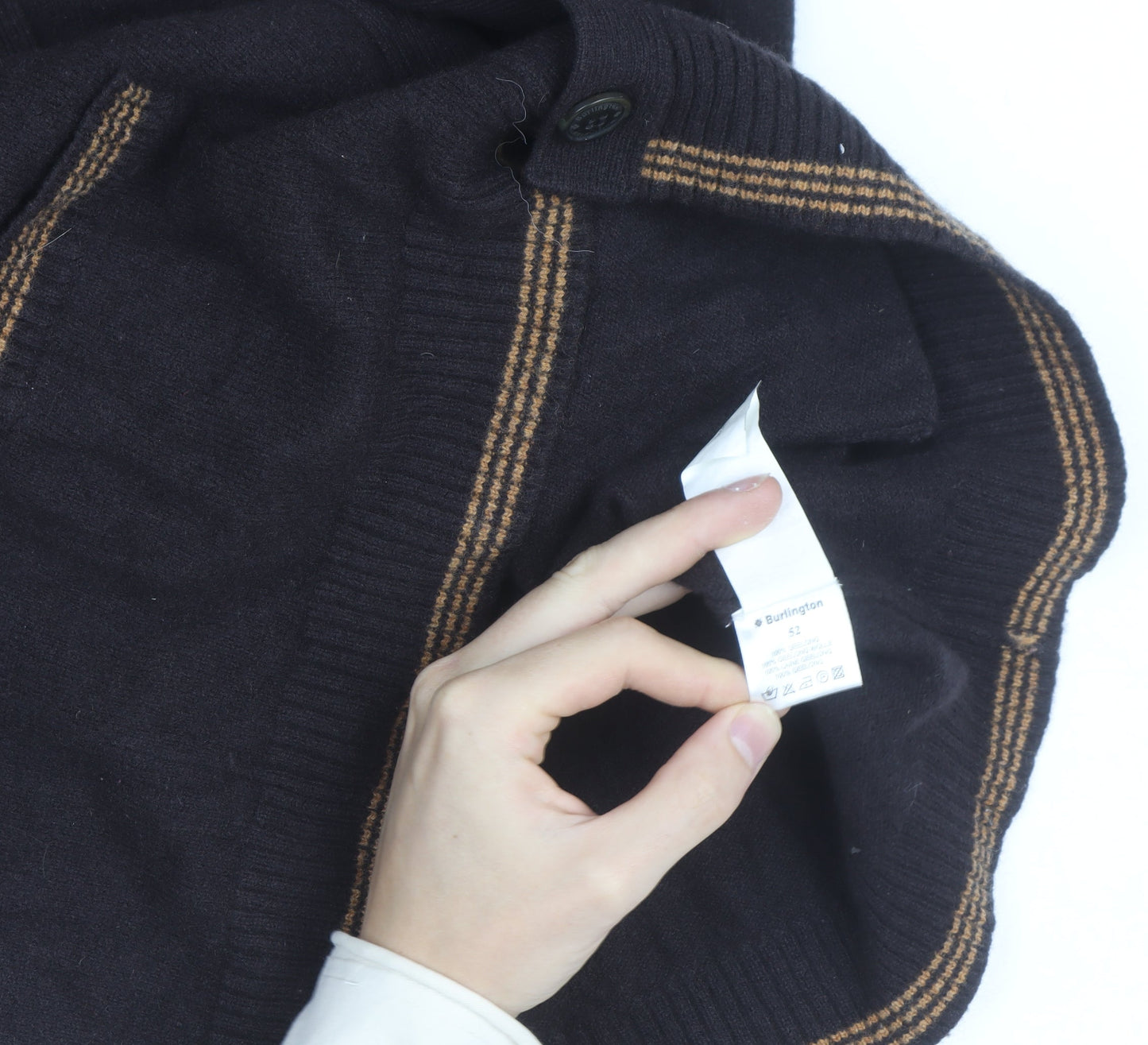 Burlington Men's Black Wool Cashmere Cardigan S High Neck