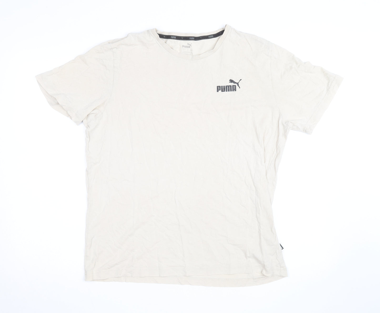 Puma Men's Beige Crew Neck Short Sleeve Cotton T-Shirt Size L