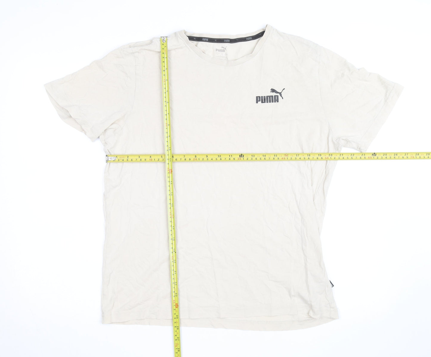 Puma Men's Beige Crew Neck Short Sleeve Cotton T-Shirt Size L