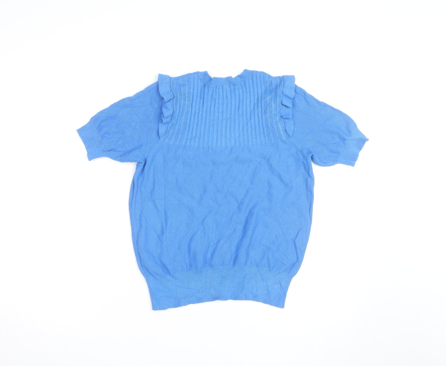 Marks and Spencer Women's Blue Short Sleeve Ruffle Knit Jumper Size M