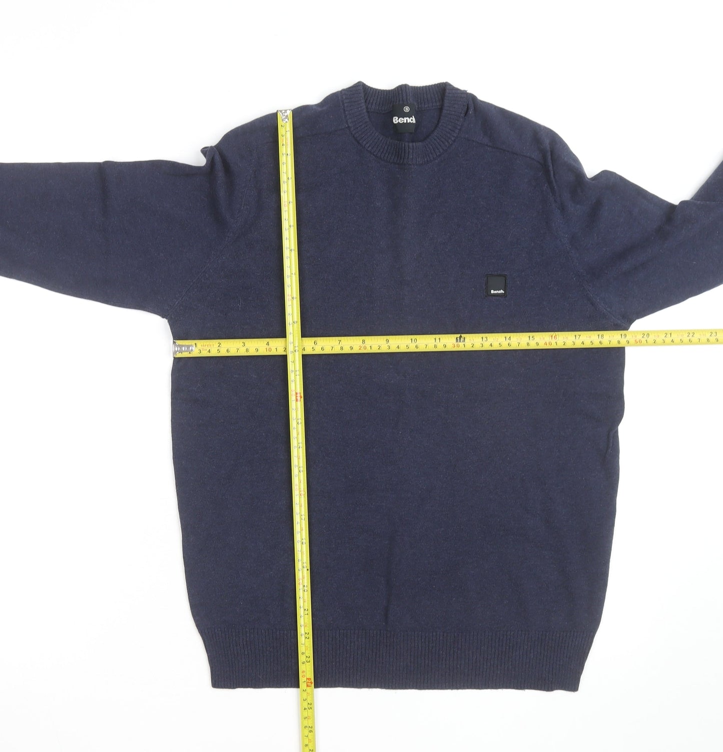 Bench Men's Blue Cotton Blend Crew Neck Jumper Size S