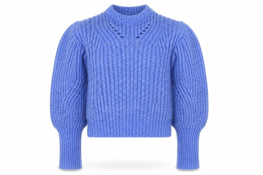 PRETTYLITTLETHING Women Blue Chunky Knit Puff Sleeve Jumper XS