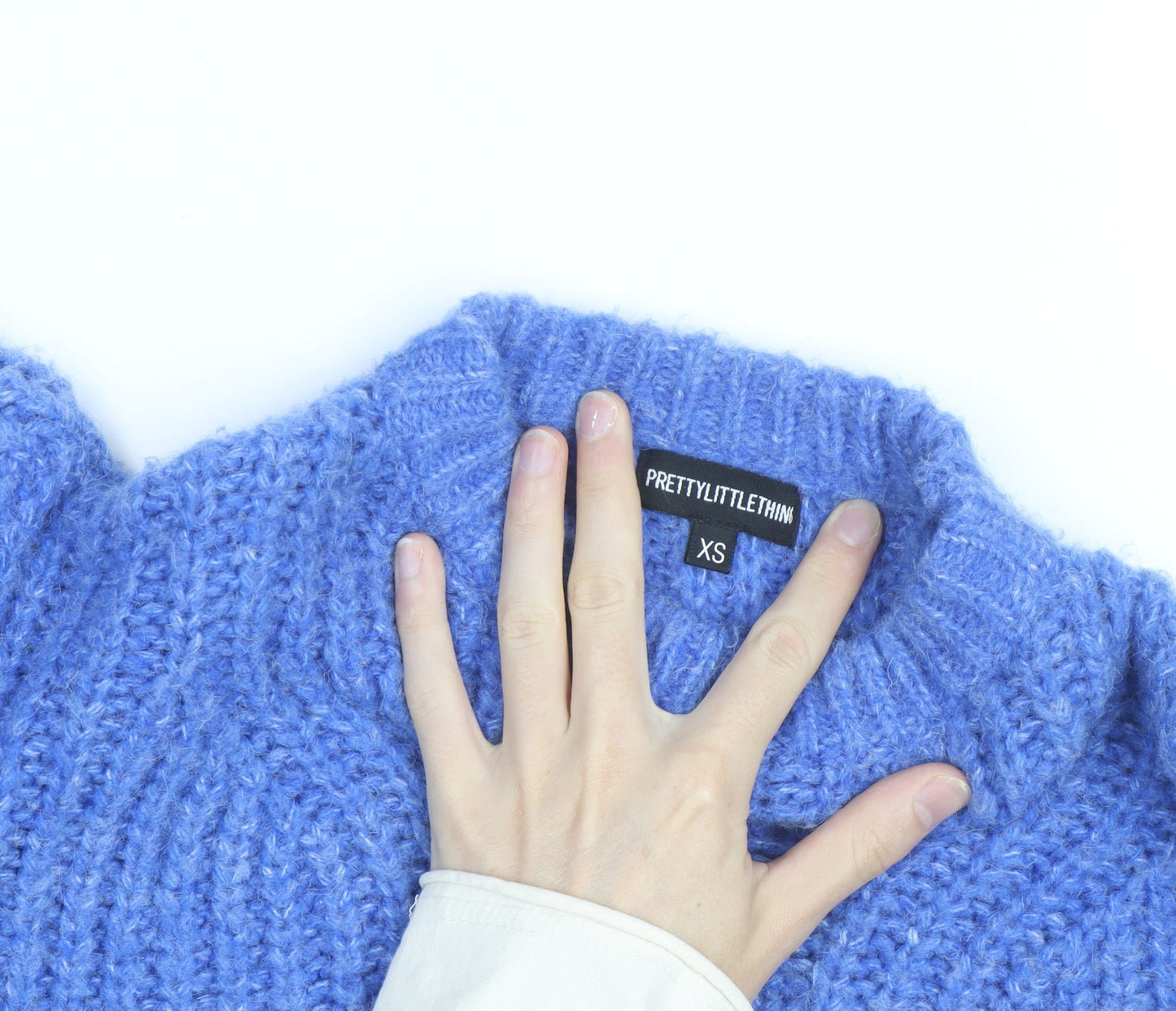 PrettyLittleThing Women Blue Chunky Knit Puff Sleeve Jumper XS