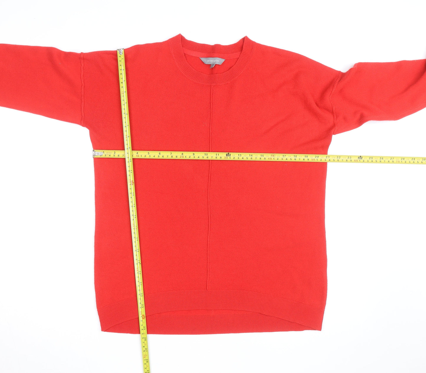Principles Women's Red Crew Neck Long Sleeve Cotton Jumper Size 12