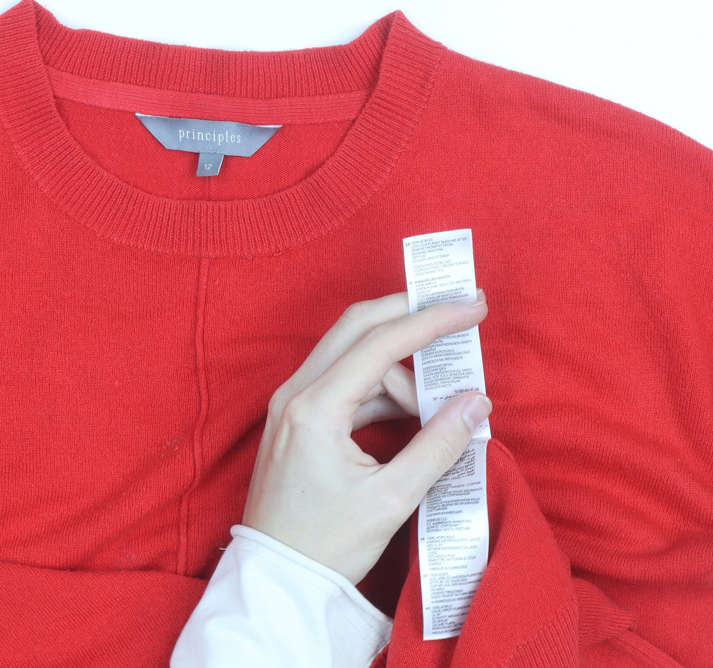 Principles Women's Red Crew Neck Long Sleeve Cotton Jumper Size 12