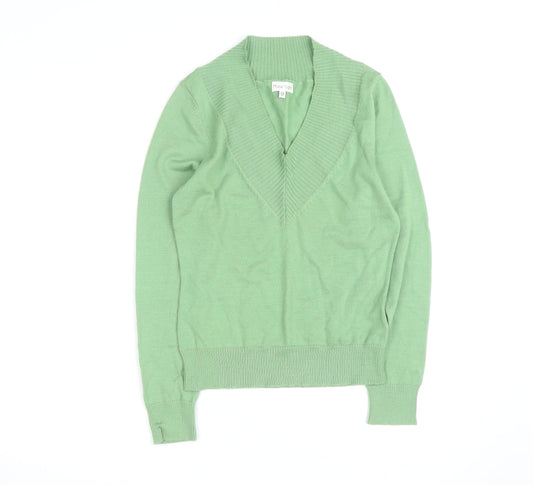 Phase Eight Women Green V-Neck Lambswool Jumper Size 12