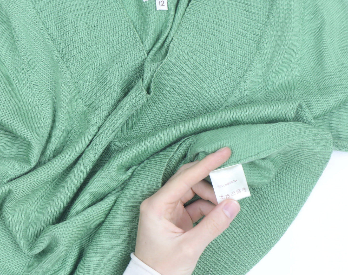 Phase Eight Women Green V-Neck Lambswool Jumper Size 12