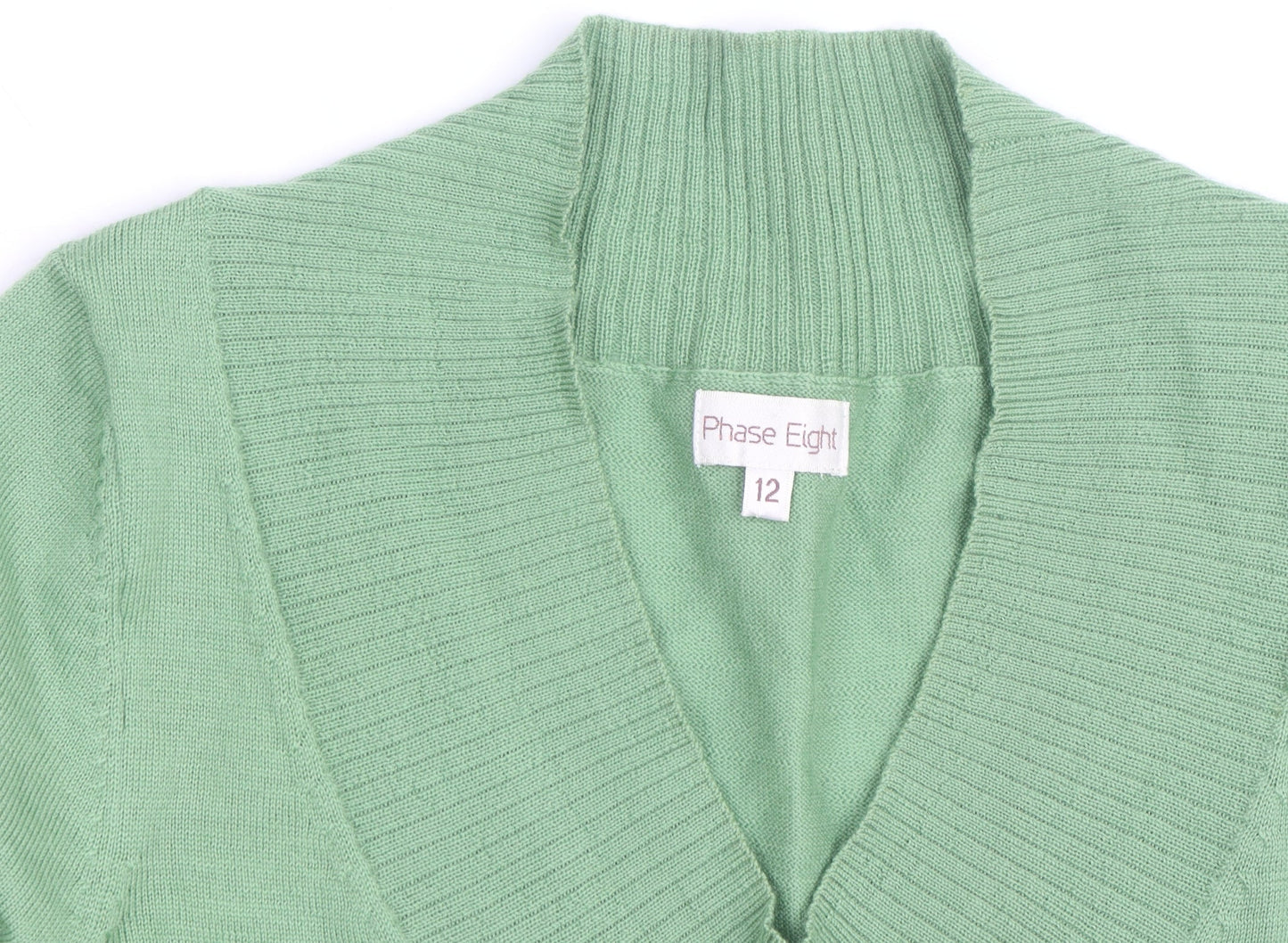 Phase Eight Women Green V-Neck Lambswool Jumper Size 12
