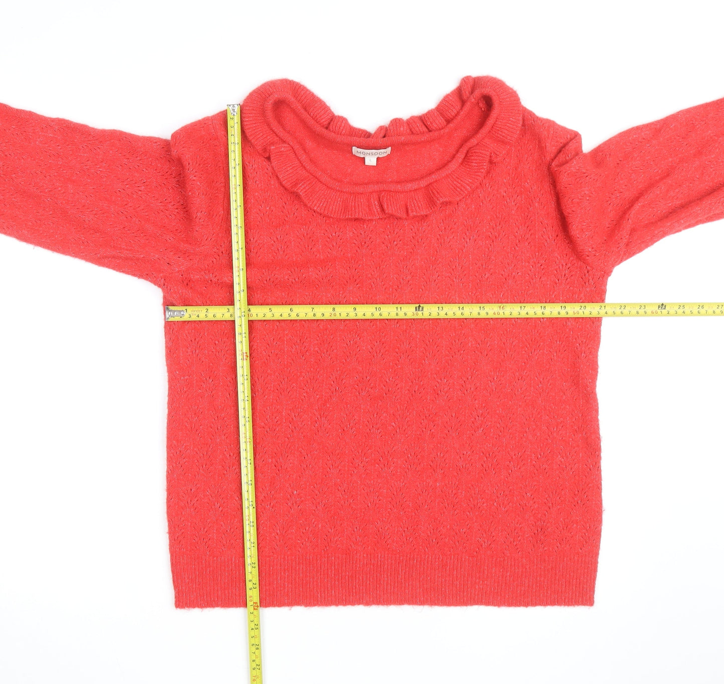 Monsoon Red Alpaca Wool Blend Ruffle Neck Jumper L Unisex