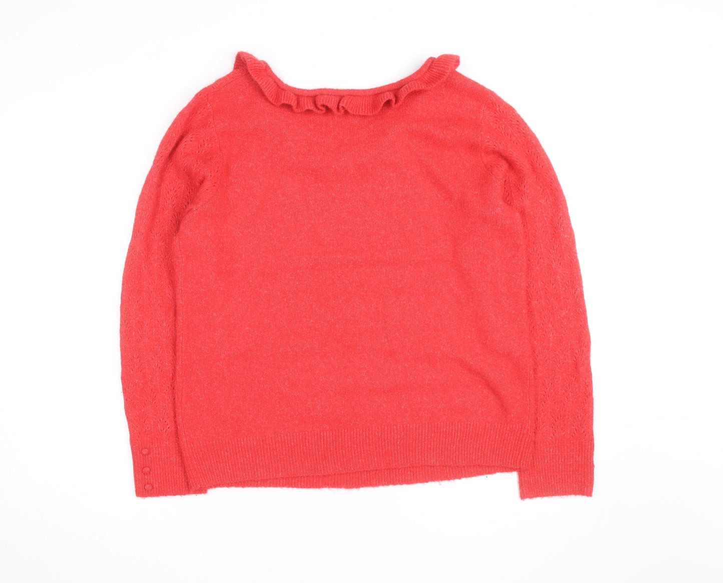 Monsoon Red Alpaca Wool Blend Ruffle Neck Jumper L Unisex