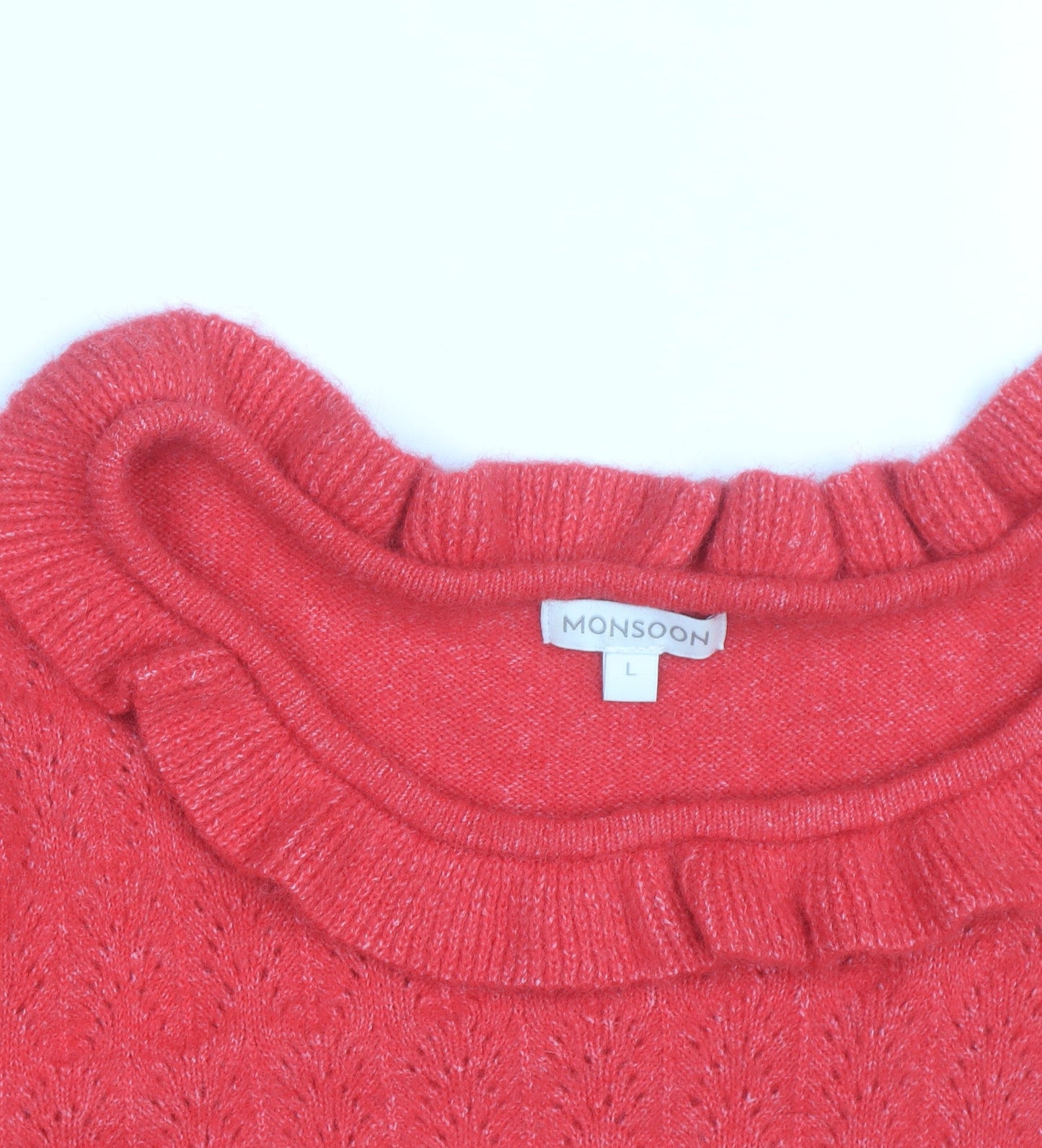 Monsoon Red Alpaca Wool Blend Ruffle Neck Jumper L Unisex