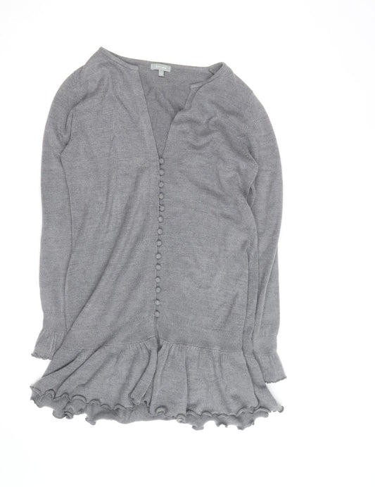 Marks and Spencer Per Una Grey Ruffle Hem Cardigan Size 14 Women’s Knit