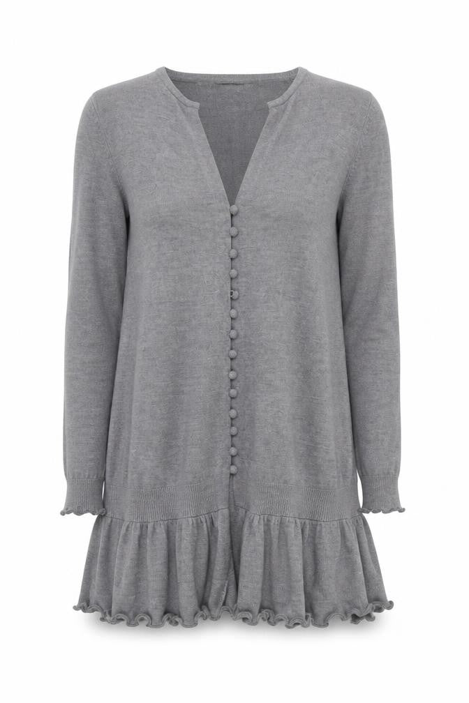 Marks & Spencer Per Una Grey Ruffle Hem Cardigan Size 14 Women’s Knit