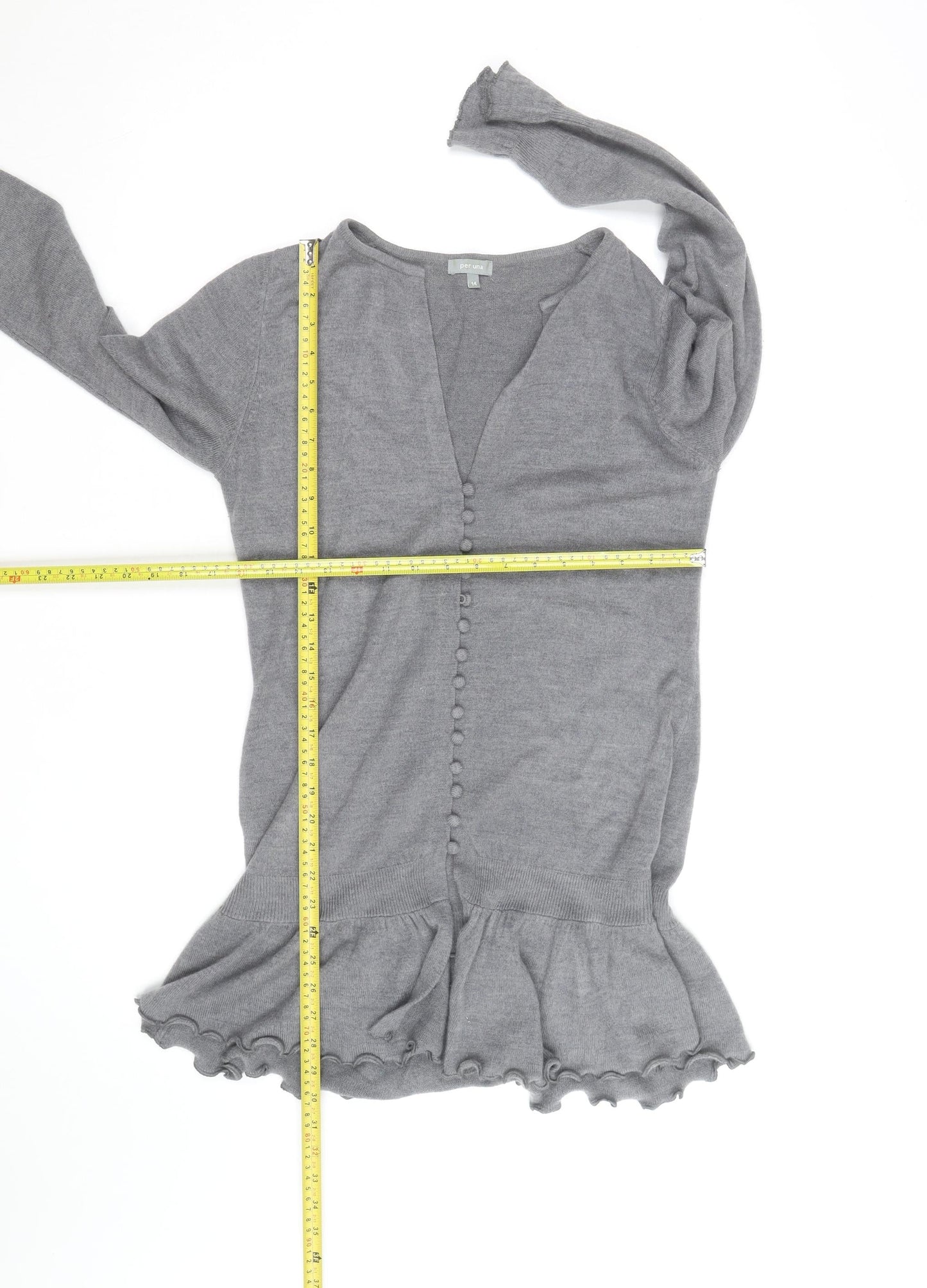 Marks and Spencer Per Una Grey Ruffle Hem Cardigan Size 14 Women’s Knit