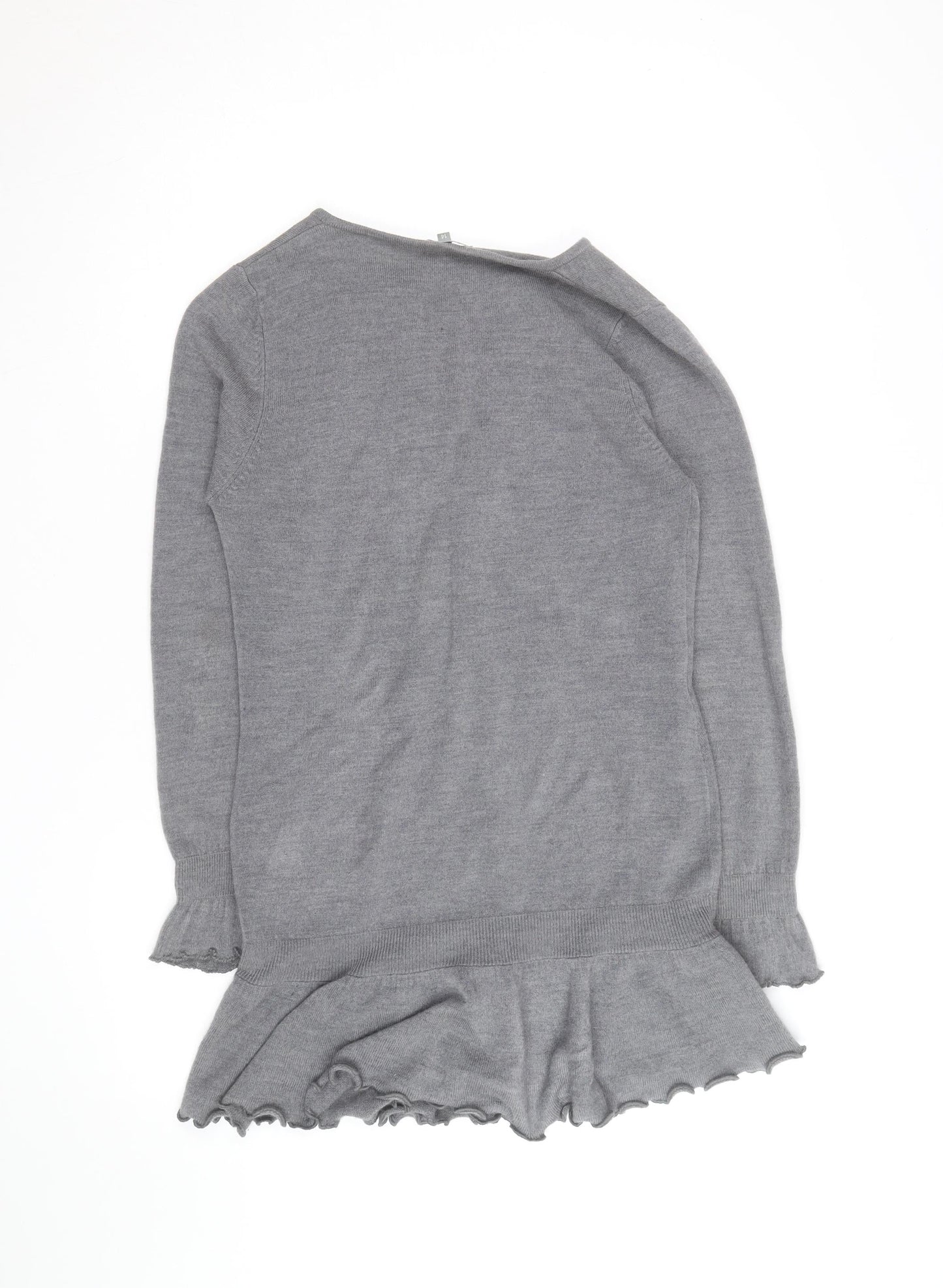 Marks and Spencer Per Una Grey Ruffle Hem Cardigan Size 14 Women’s Knit