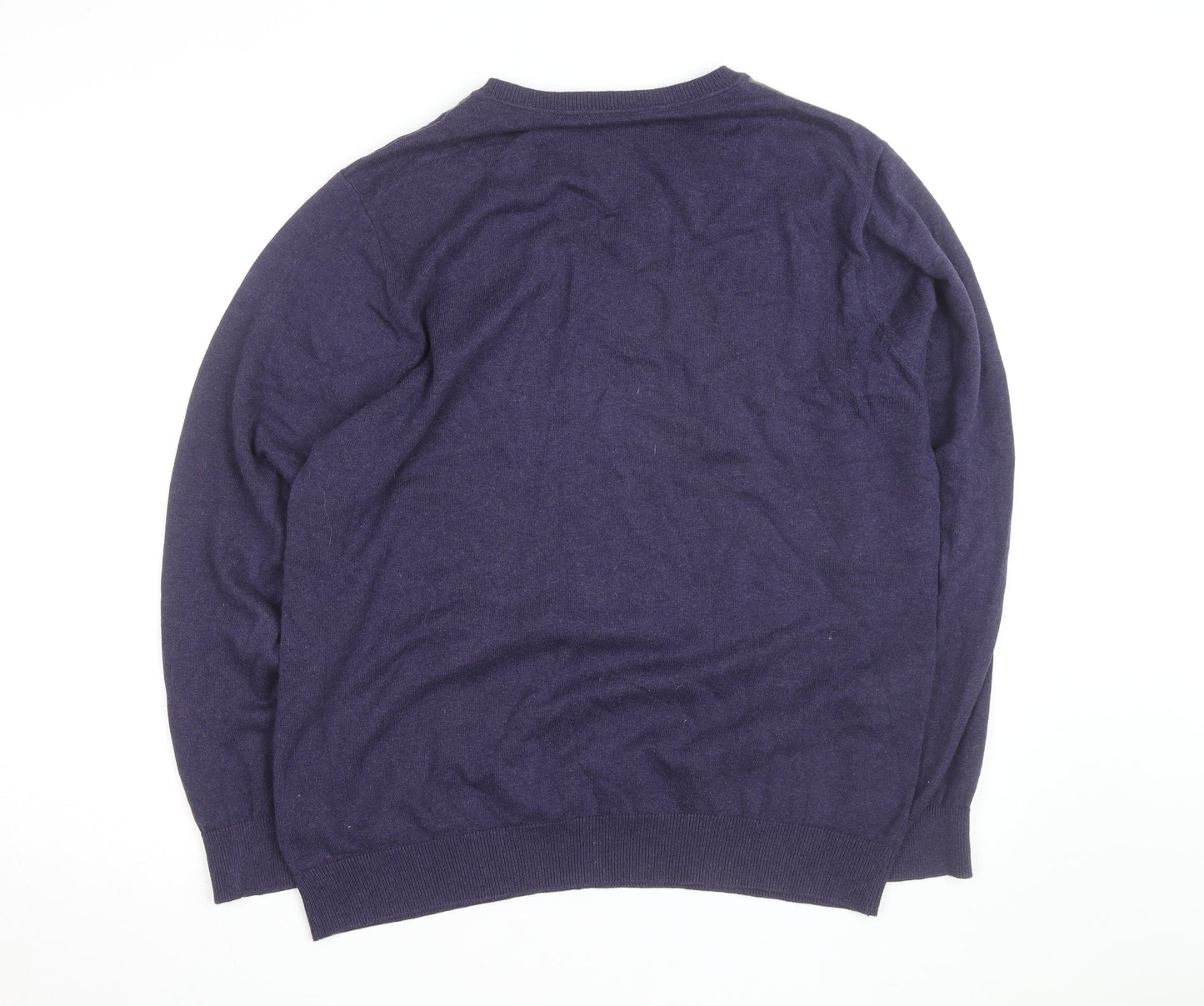 Maine New England Men's Purple Argyle V-Neck Cotton Jumper Medium