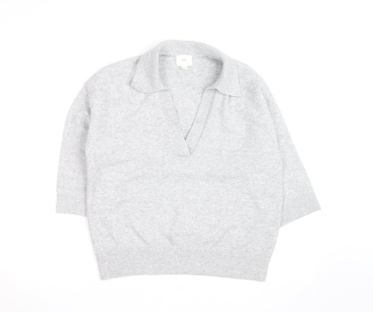 H&M Men's Grey Collared Pullover Jumper Size M