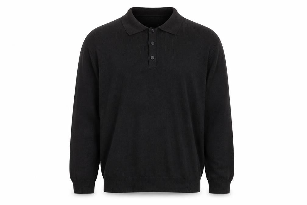 boohooMAN Men's Black XL Long Sleeve Collared Knit Polo Shirt