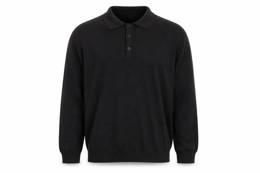 boohooMAN Men's Black XL Long Sleeve Collared Knit Polo Shirt