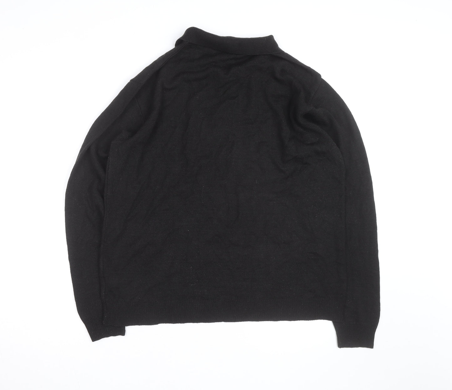 BoohooMAN Men's Black XL Long Sleeve Collared Knit Polo Shirt