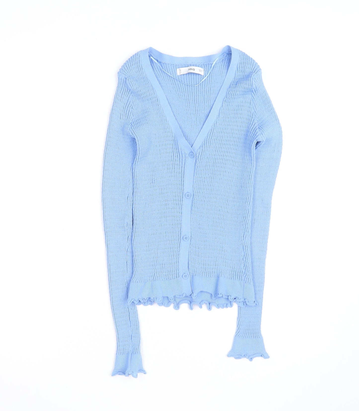 MNG Women's Blue V-Neck Knit Button Cardigan Size L