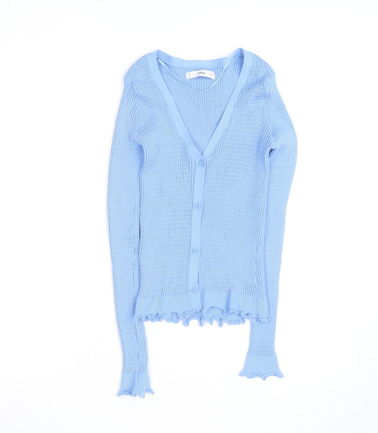 MNG Women's Blue V-Neck Knit Button Cardigan Size L