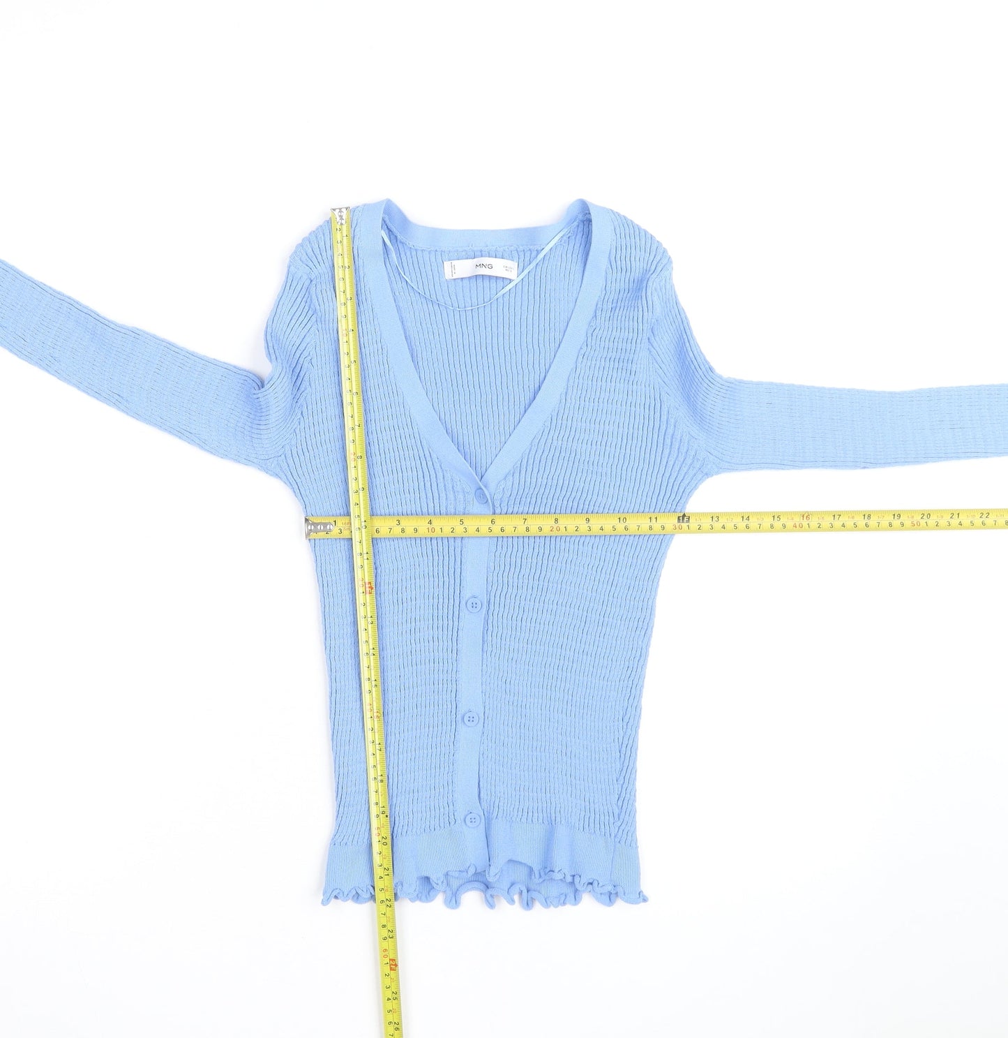 MNG Women's Blue V-Neck Knit Button Cardigan Size L