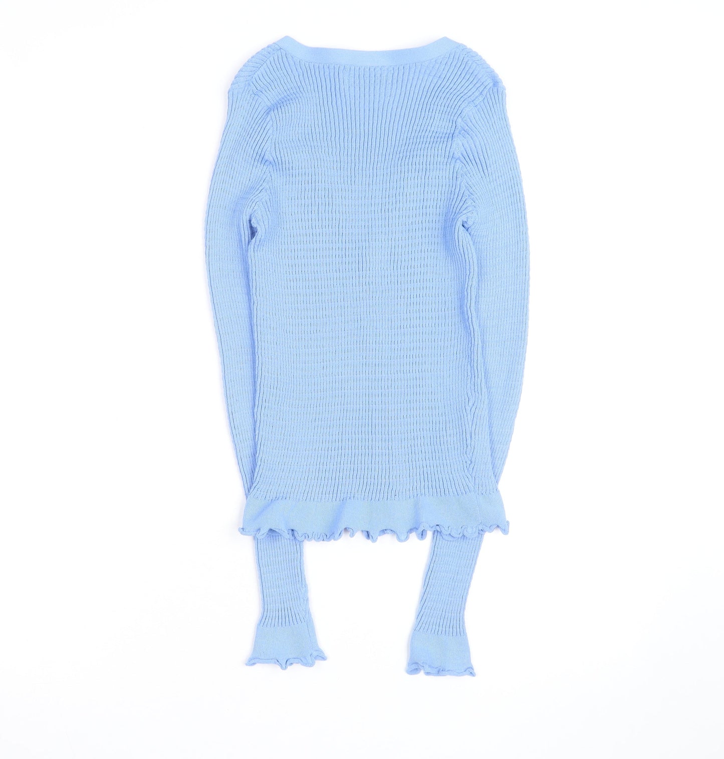 MNG Women's Blue V-Neck Knit Button Cardigan Size L