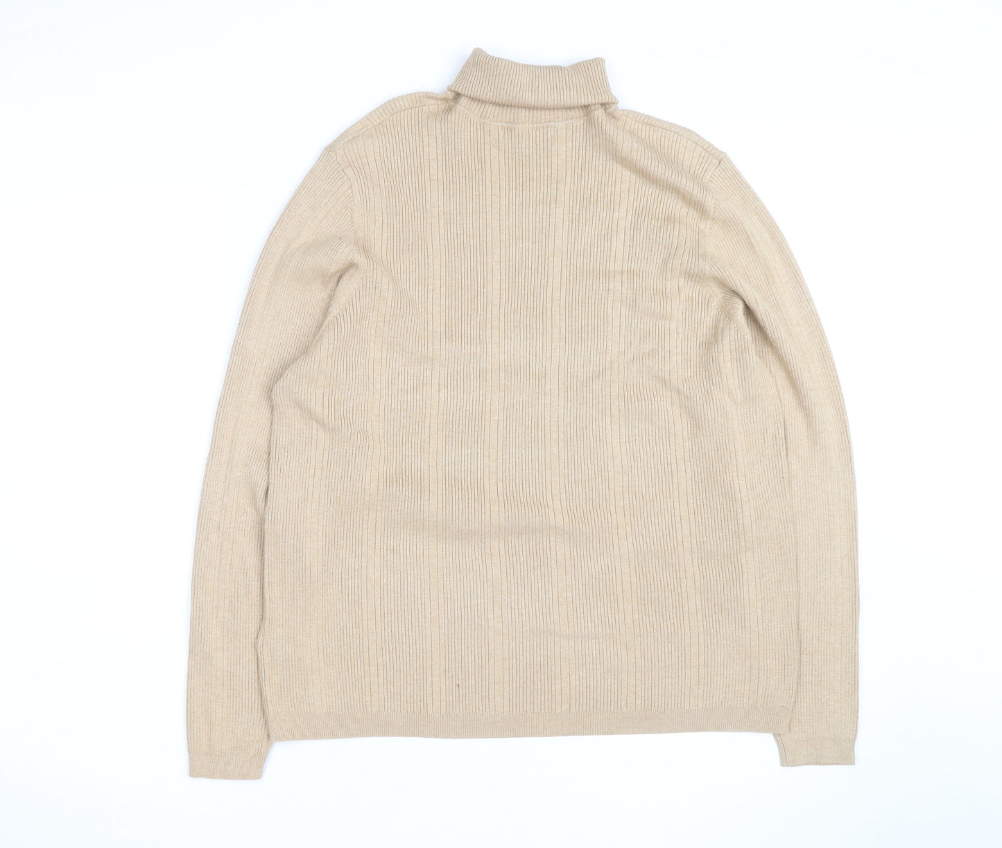 Marks and Spencer Men's Beige Roll Neck Cotton Blend Jumper M
