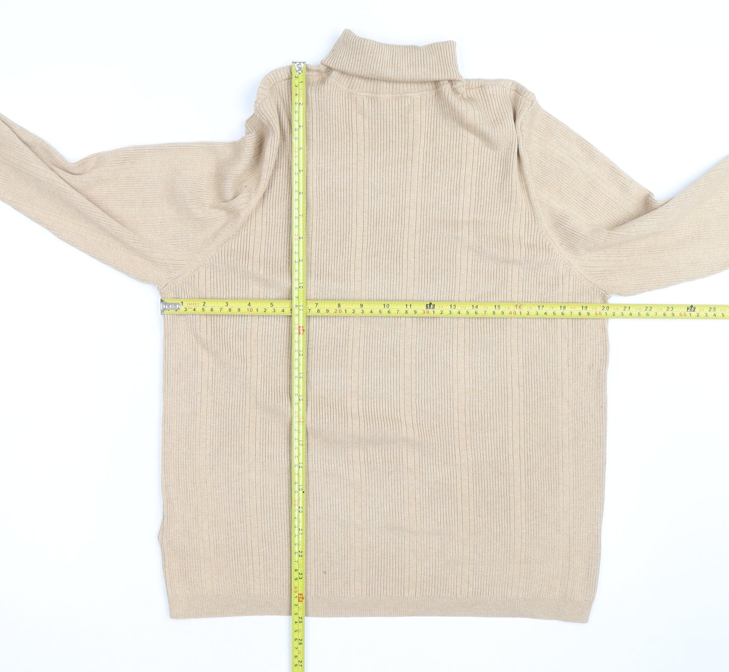 Marks and Spencer Men's Beige Roll Neck Cotton Blend Jumper M