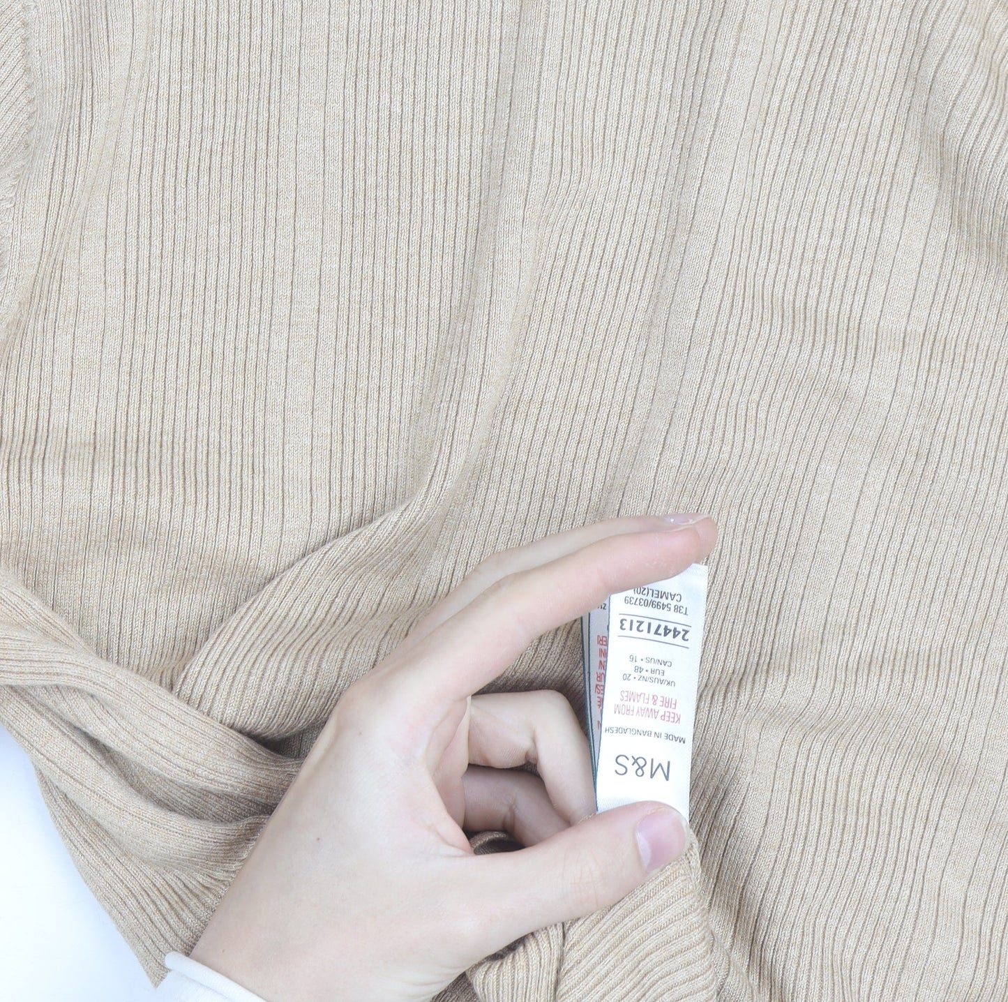 Marks and Spencer Men's Beige Roll Neck Cotton Blend Jumper M