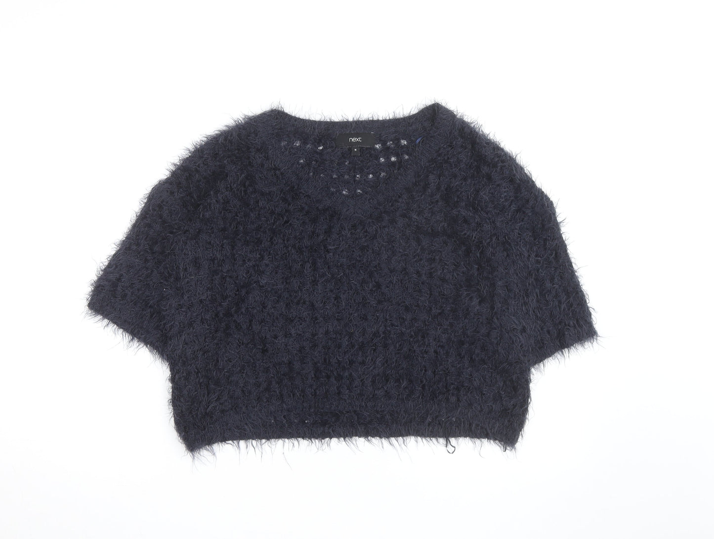 Next Women Navy Fluffy Knit Short Sleeve Pullover Jumper Medium