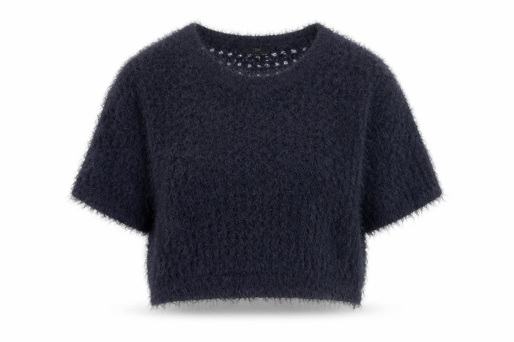 Next Women Navy Fluffy Knit Short Sleeve Pullover Jumper Medium