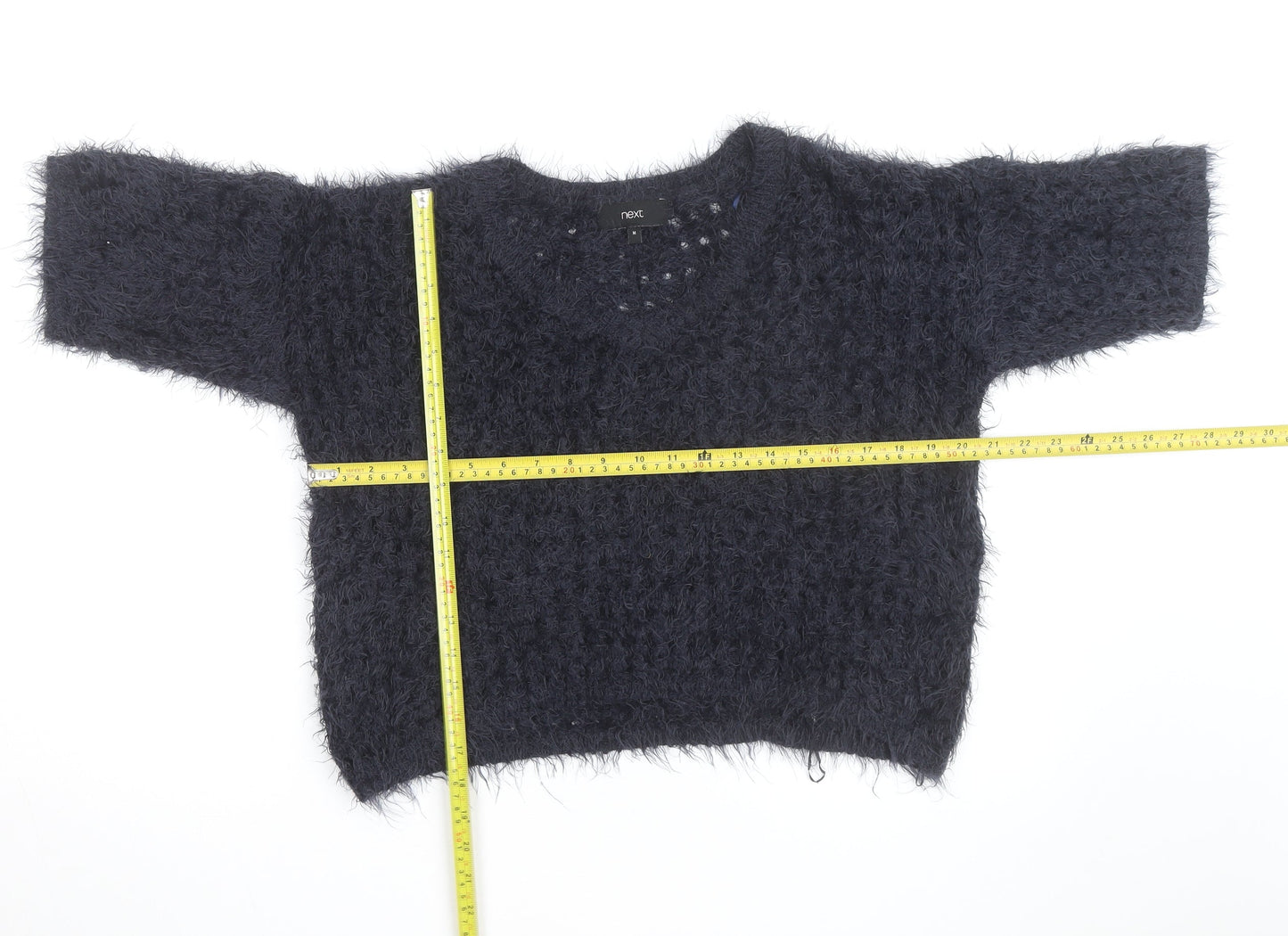 Next Women Navy Fluffy Knit Short Sleeve Pullover Jumper Medium