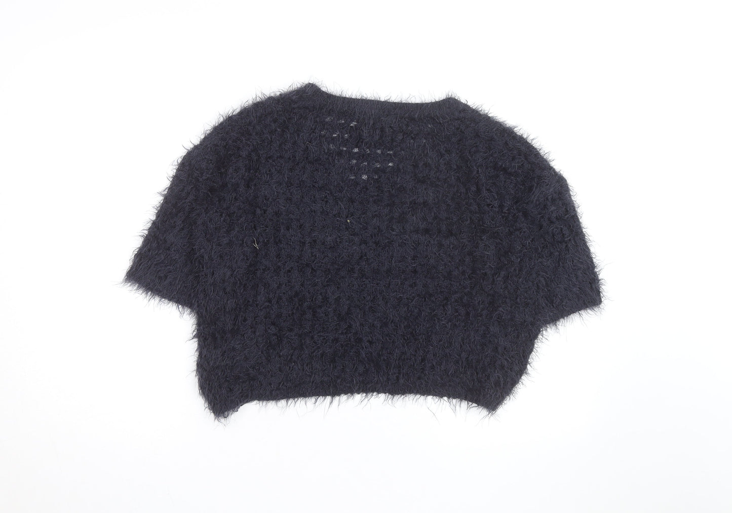 Next Women Navy Fluffy Knit Short Sleeve Pullover Jumper Medium